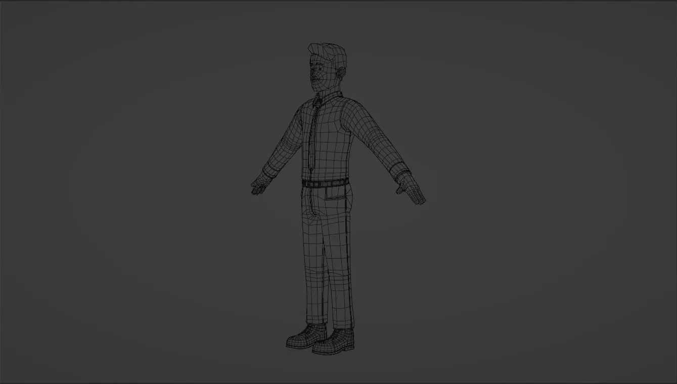 Business Office Man Character low-poly quad topology wireframe mesh